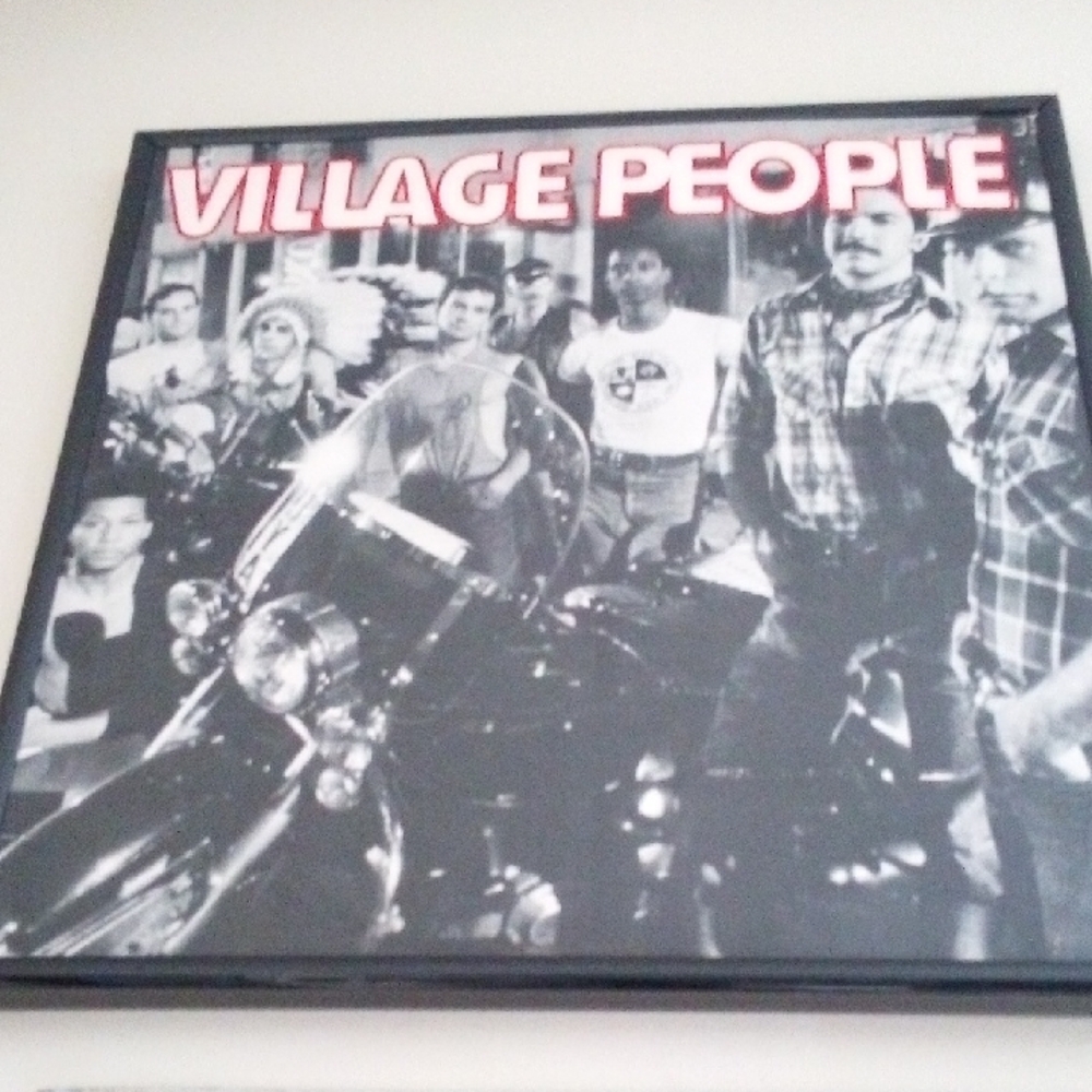Village People Black and White Album Cover With Vinal Album/  In Picture Frame